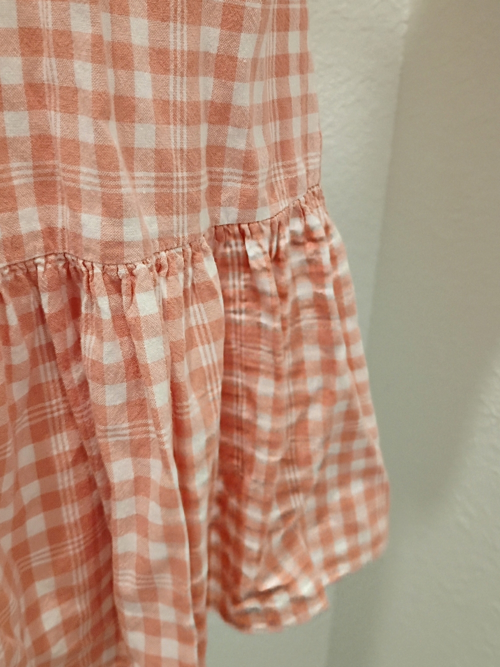 Maison tara Gingham Women's Ruffle Hem Square Neck Dress - Peach/White Size 8 - Picture 6 of 16